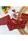 Pure Kanjivaram Silk Blouse in Maroon and Fuchsia