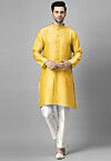 Solid Color Raw Silk Kurta Set in Mustard
