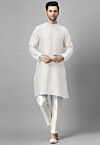 Solid Color Raw Silk Kurta Set in Off White