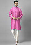 Solid Color Raw Silk Kurta Set in Pink