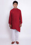Solid Color Rayon Asymmetric Kurta Set in Red