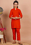 Solid Color Rayon Co Ord Set in Dark Orange