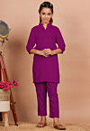 Solid Color Rayon Co Ord Set in Magenta