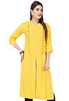 Solid Color Rayon Front Slit Kurta in Yellow