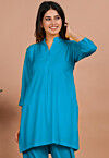 Solid Color Rayon Kurti in Turquoise