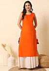 Solid Color Rayon Straight Kurta in Orange