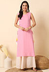 Solid Color Rayon Straight Kurta in Pink