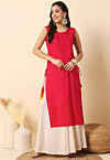 Solid Color Rayon Straight Kurta in Pink