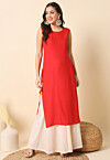 Solid Color Rayon Straight Kurta in Red