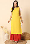 Solid Color Rayon Straight Kurta in Yellow