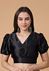 Solid Color Satin Blouse in Black