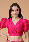 Solid Color Satin Blouse in Fuchsia