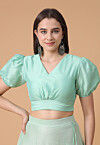 Solid Color Satin Blouse in Sea Green