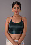 Solid Color Satin Blouse in Teal Green