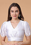 Solid Color Satin Blouse in White