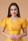 Solid Color Satin Blouse in Yellow