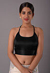 Solid Color Satin Princess Cut Blouse in Black