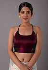 Solid Color Satin Princess Cut Blouse in Maroon