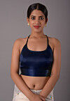 Solid Color Satin Princess Cut Blouse in Royal Blue