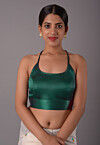 Solid Color Satin Princess Cut Blouse in Teal Green