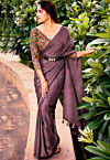 Solid Color Satin Silk Saree in Purple