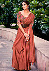 Solid Color Satin Silk Saree in Rust