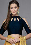 Solid Color Taffeta Silk Blouse in Navy Blue