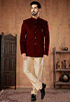 Solid Color Velvet Jodhpuri Suit in Maroon