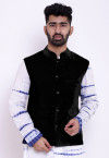 Solid Color Velvet Nehru Jacket in Black