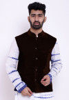 Solid Color Velvet Nehru Jacket in Dark Brown