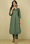 Solid Color Viscose Rayon Straight Kurta Set in Green