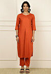 Solid Color Viscose Rayon Straight Kurta Set in Rust