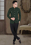 Solid Color Viscose Silk Jodhpuri Suit in Dark Green