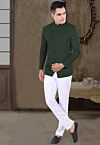 Solid Color Viscose Silk Jodhpuri Suit in Dark Green