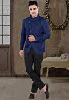 Solid Color Viscose Silk Jodhpuri Suit in Navy Blue