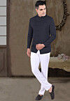 Solid Color Viscose Silk Jodhpuri Suit in Navy Blue