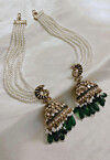 Stone Studded Jhumka Style Earrings with Layered Ear Chain