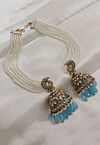 Stone Studded Jhumka Style Earrings with Layered Ear Chain