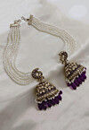 Stone Studded Jhumka Style Earrings with Layered Ear Chain