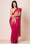 Tant Pure Cotton Saree in Dark Fuchsia