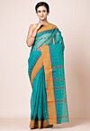 Tant Pure Cotton Saree in Teal Blue