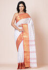 Tant Pure Cotton Saree in White