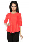 Embroidered Cotton Silk Top in Coral