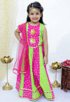 Tie Dye Printed Pure Cotton Lehenga in Light Green and Fuchsia