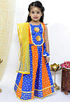Tie Dye Printed Pure Cotton Lehenga in Orange and Blue