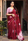 Tie Dye Printed Pure Cotton Saree in Maroon