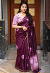Tie Dye Printed Pure Cotton Saree in Violet
