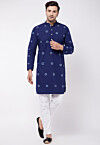 Tie Dyed Pure Cotton Kurta Set in Navy Blue