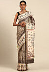Warli Printed Cotton Saree in Brown