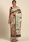 Warli Printed Cotton Saree in Brown